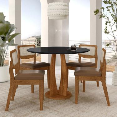 Imagem de Mesa Redonda Camogli 4 Cadeiras Sextavadas Freijó/pto/c.caramelo - M.a