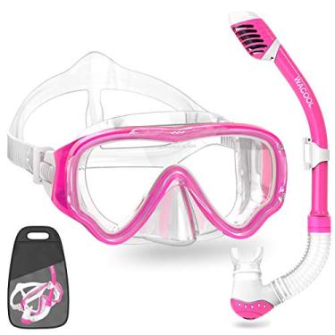 Imagem de Conjunto de Snorkel da WACOOL para Crianças, Júnior, Máscara de Mergulho de Vidro Revestida Antiembaçamento, Snorkel com Peça de Boca de Silicone, Válvula de Purga e Protetor Anti-Splash (Rosa)