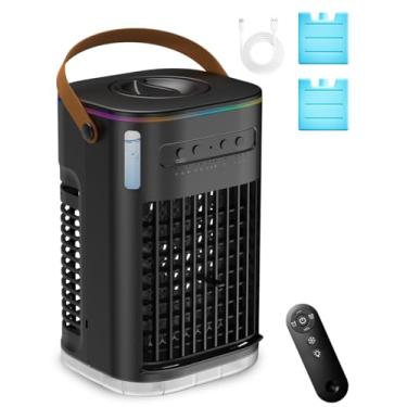 Imagem de Pequena unidade AC portátil de ar condicionado, resfriador de ar evaporativo com 2 pacotes de gelo e tanque de água de 1,2 L, refrigerador de ar pessoal com controle remoto, alimentado por USB, mini