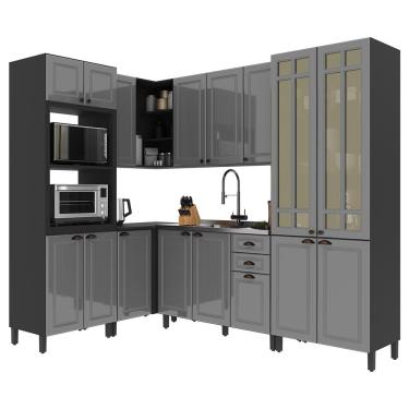 Imagem de Cozinha Modulada de Canto Firenze 6 Peças com Torre Quente 2 Fornos - Indékes Chumbo/Titânio