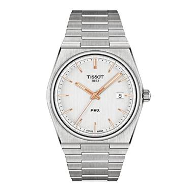 Imagem de Tissot Relógio social masculino PRX 316L com caixa de aço inoxidável cinza T1374101103100, Cinza, Movimento de quartzo
