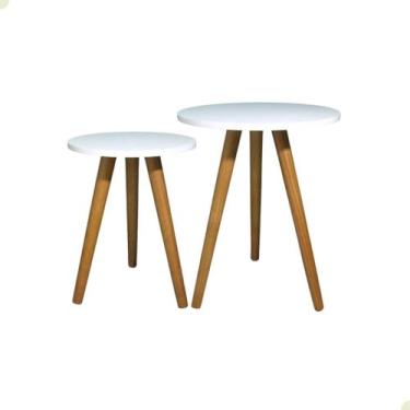 Imagem de Conjunto de Mesinha Lateral Pé Palito Decoração - Beto Moveis, BRANCO