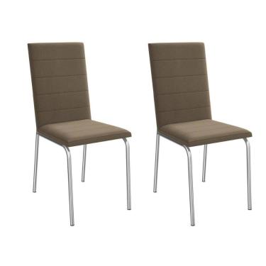 Imagem de Kit 2 Cadeiras Sala Jantar Amsterdã 2C091 Aço 2 Un Cromado/Suede Cappuccino - Kappesberg