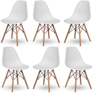 Imagem de Conjunto Com 6 Cadeiras Eiffel Brancas ? Design Moderno Com Base De Madeira Pé Palito