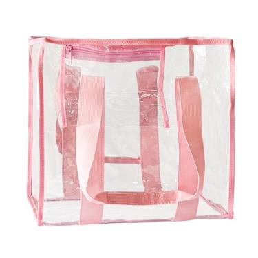 Imagem de Sacola de PVC transparente, bolsa de praia à prova d'água com zíper, 35 x 30 x 17,5 cm, acabamento rosa, bolsa de piscina transparente para estádio, rosa, Large, Bolsa de praia