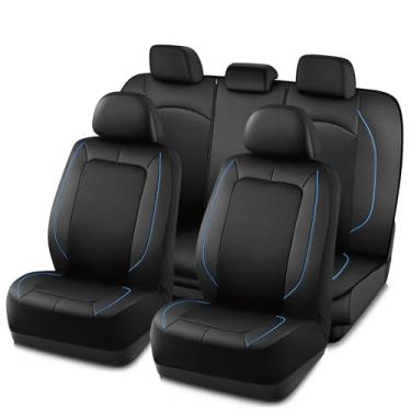 Imagem de PIC AUTO Capa de assento de carro, capa de assento de couro e malha para carros, design elegante em dois tons, conjunto completo de capas de assento, respirável, ajuste universal, SUVs e caminhões