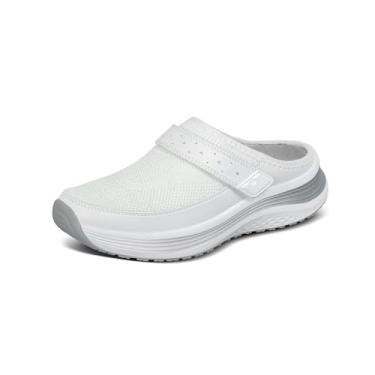 Imagem de Orthofeet Tênis feminino ortopédico de malha Iris Slip On Mule, Branco, 7.5 Wide