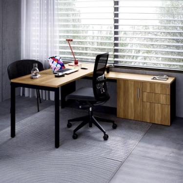 Imagem de Mesa Escritório 160cm Balcão Lateral c/ Porta e 3 Gavetas F5 - F5 Offi