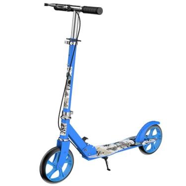 Imagem de Patinete esportivo leve dobrável para adultos e adolescentes com freio de mão ajustável em altura dobrável, rodas grandes, carga durável, 136 kg, azul