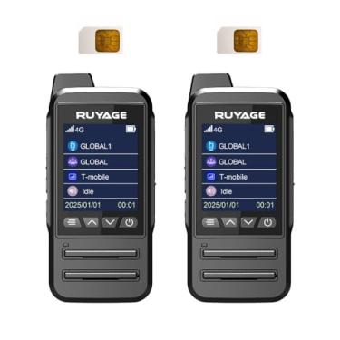 Imagem de Pacote com 2 Walkie Talkies RUYAGE com cartões SIM, rádios bidirecionais portáteis, alcance ilimitado, PTT recarregável, push to talk sobre rádio celular de longo alcance (CT68)