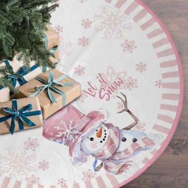 Imagem de Let It Snowman Saia para árvore de Natal, 122 cm, saia rosa de floco de neve, tapete de árvore de Natal de inverno para decoração interna e externa (rosa, 122 cm)