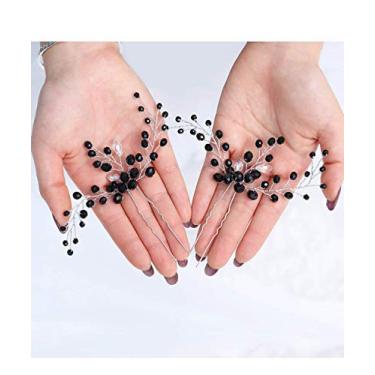 Imagem de Fstrend Alfinetes de cabelo de noiva para casamento com folhas de pérolas prateadas acessórios de cabelo de noiva com strass para mulheres e grades (pacote com 3)