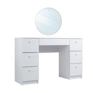 Imagem de Penteadeira Ditália 7 Gavetas Com Espelho Redondo Pe-100 Branco
