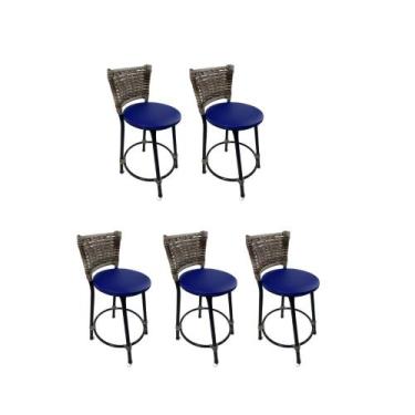 Imagem de Kit 5 banqueta baixa junco cozinha gourmet bancada americana - FortMix