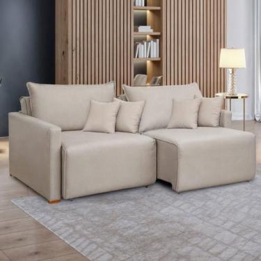 Imagem de Sofá Cama 2 Lugares Júlia Retrátil e Reclinável Veludo/Bege Claro - Ce