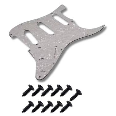 Imagem de Kit Escudo P Guitarra Strato Sss Pérola + 11 Parafuso Preto