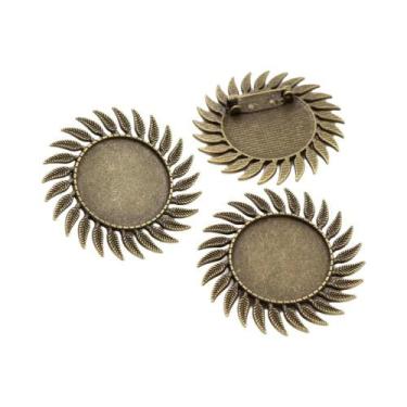 Imagem de Broche de Bronze Banhado a Prata - Estilo Folhas - 5 Peças com Base pa