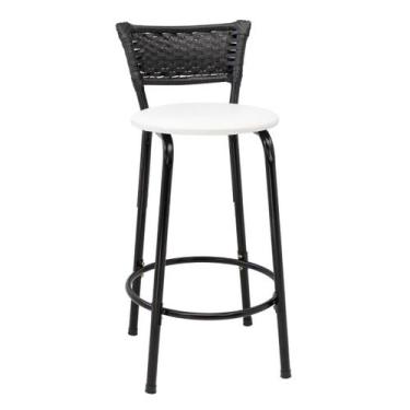 Imagem de Banqueta Para Bancada 60cm Preta Junco Preto Balcão Ilha Bistrô Bar Co