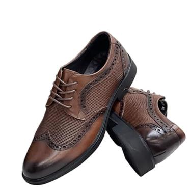 Imagem de Archicolor Sapatos de couro estilo britânico retrô esculpido na moda negócios casual couro bovino confortável sapatos de couro masculino, Marrom, 46