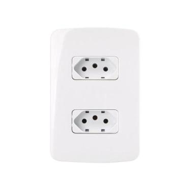 Imagem de Tomada Dupla MarGirius B3 2P+T 10A com Placa 4x2 Branca, Branco