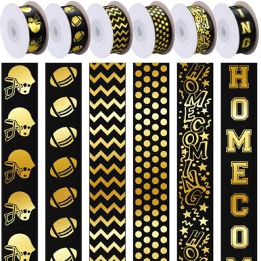 Imagem de Juinte Fita preta e branca de 60 metros, fita de cetim de futebol de 2,7 cm de largura para embrulho de presente, suprimentos para mães, lembrancinhas de festa de futebol, decorações de líderes de