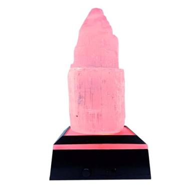 Imagem de ASENTE Torre de cristal selenita de 10 cm com suporte de luz - base iluminada para exibição de cristal de energia positiva - energia calmante e vibrações