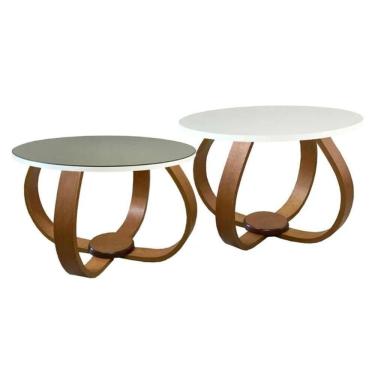 Imagem de 1/3 Conjunto Mesa De Centro E Lateral Pés Cebola Composê Espelhada Branco Branco