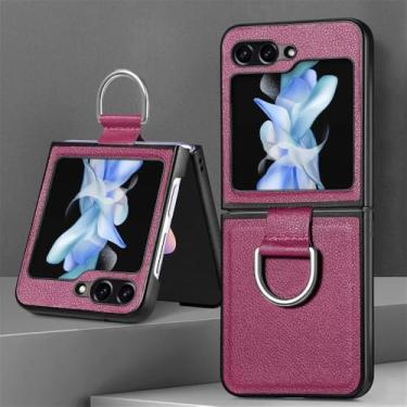 Imagem de Capa de telefone com anel de dedo para Samsung Z Flip 6 5 4 3 2 Flip6 Flip5 Flip4 Flip3 Flip2 5G Capa de couro PU de plástico rígido, roxa, para Galaxy Z Flip 4