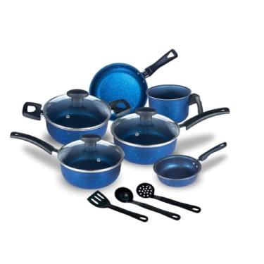 Imagem de Jogo de Panelas Elegance Antiaderente Teflon 9 Peças Tampa Vidro (Azul)