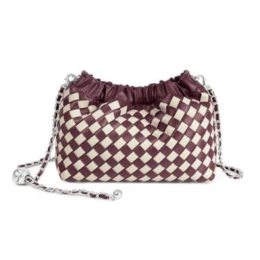 Imagem de Joryin Bolsa tiracolo feminina de tecido e bolsa de noite, bolsa de mão de bolinho moderna e bolsa de ombro Hobo Cloud clutch moderna, Couro trançado - vinho bege, 22x8x15 cm