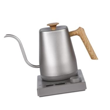 Imagem de Generic Chaleira elétrica Gooseneck 0,8L Chaleira de água quente prática, portátil, resistente, aquecimento rápido, controle de temperatura para ferver água, Grão de Madeira Prateada