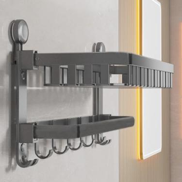Imagem de Porta Toalha Toalheiro Duplo Organizador Banho Ventosa Parede Aluminio 5829 Grafite