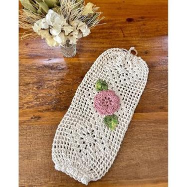 Imagem de Puxa Saco Bordado 40x18cm Crochê Artesanal (Rosê)