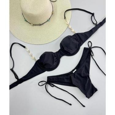 Imagem de Biquíni Fio Duplo com Bojo Removível e Búzios  Moda Praia Verão Femini