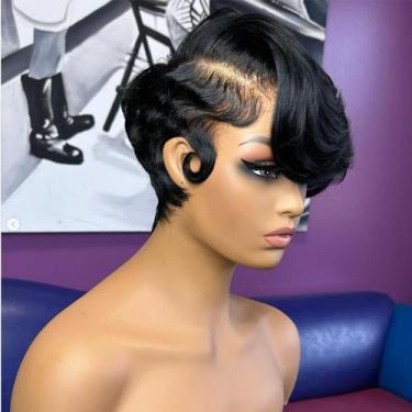 Imagem de Peruca RICONEY Bob Human Hair Lace Front 150% Densidade 1B Color