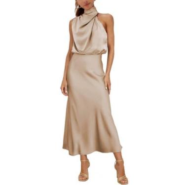 Imagem de Vestido MIRGLER Champagne, cetim, sem mangas, feminino, GG