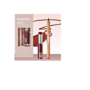 Imagem de Melemando Conjunto de 2 peças de delineador labial e batom, 2 em 2 delineadores labiais à prova d'água, conjunto de batom de longa duração, lápis lipliner fosco e kits de maquiagem de brilho labial