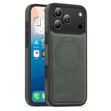 Imagem de FWYANZH Capa magnética para iPhone 17 Pro Max/17 Pro/17 Air/17, capa de telefone fina de couro à prova de choque proteção da câmera retrô Business Shell, verde, 17 Air