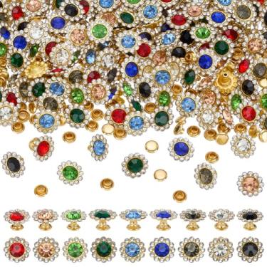 Imagem de FINGERINSPIRE 162 conjuntos de rebites de strass, rebites semitubulares de 1,1 cm, rebites de cristal de latão dourado, 9 cores, flor de sol, rebite de diamante, para decoração de tecido de couro de