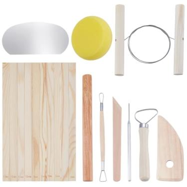 Imagem de FINGERINSPIRE Kit de ferramentas de argila com 10 estilos de cerâmica e argila com rolo de massa de madeira e régua de 5 tamanhos - Ferramenta profissional de polímero para adultos, cerâmica, moldagem