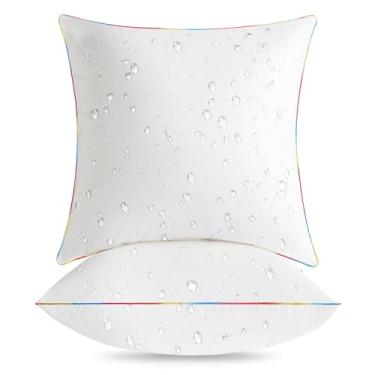 Imagem de LEBO 45,7 x 45,7 cm inserções de travesseiro impermeáveis para ambientes externos com bordas costuradas arco-íris, enchimento alternativo premium para pátio, piscina e quintal - Pacote com 2, branco