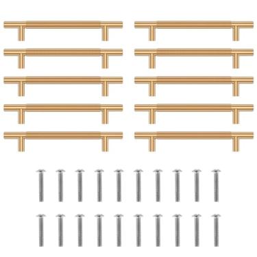 Imagem de XYDHQS Puxador de armário de 10 peças, puxadores de gaveta de 19 cm, comprimento de 13 cm, puxador de gaveta preto e dourado, puxador de armário de liga de alumínio para armário de guarda-roupa (ouro)