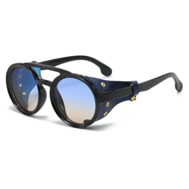 Imagem de Óculos de sol punk masculino para mulheres, luxuoso, redondo, UV400 (azul)
