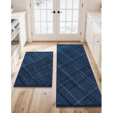 Imagem de COSY HOMEER Tapetes de cozinha, 2 peças de tapete de cozinha antiderrapante, lavável, tapetes absorventes para piso de cozinha, tapete de pia de cozinha de poliéster 61 cm x 91 cm + 61 cm x 152 cm