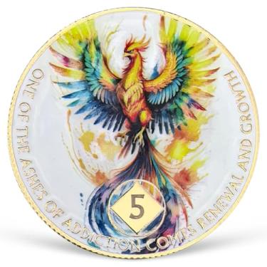 Imagem de Medalhão colorido de 5 anos NA Medalhão NA AA Moeda de Sobriedade com Serenity Prayer NA Recovery Chip Comemorando Vida Limpa e Sóbria 1-20 Anos Narcóticos Presentes Anônimos para Homens e Mulheres