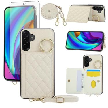 Imagem de Asuwish Capa para celular Samsung Galaxy A56 5G capa carteira e protetor de tela de vidro temperado alça de ombro transversal alça de ombro anel fivela suporte suporte cartão celular para A 56 56A LTE