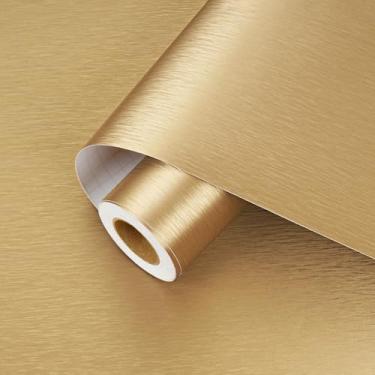 Imagem de Skyblur Papel de contato de aço inoxidável dourado escovado para bancadas, eletrodomésticos, à prova d'água, papel de parede metálico, autoadesivo, papel de parede dourado, descascar e colar, vinil