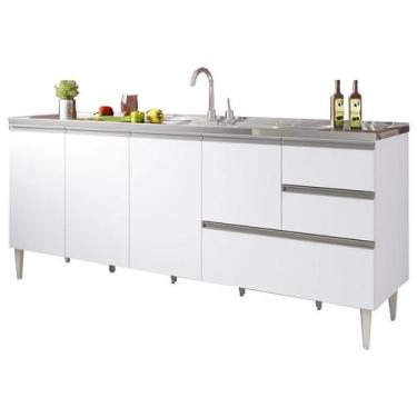 Imagem de Gabinete Balcão Para Pia 2 Metros Maceió Branco Puxador Aluminio - MIL