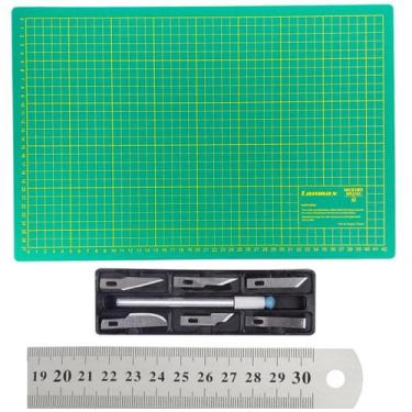 Imagem de Base Corte A3 + Estilete Bisturi 6 Lâminas + Régua 30cm - Berto Aviame