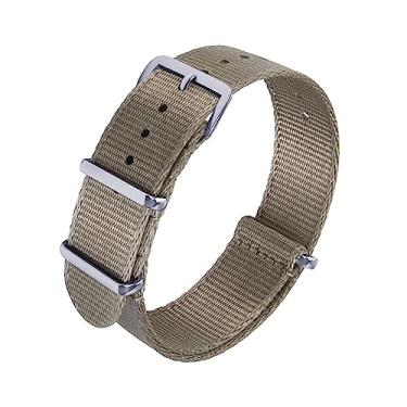 Imagem de JWNSPA Pulseira de relógio de substituição de nylon balístico – 20 mm 22 mm Uma peça pulseira de relógio com fivela polida para homens e mulheres (20 mm, cáqui)
